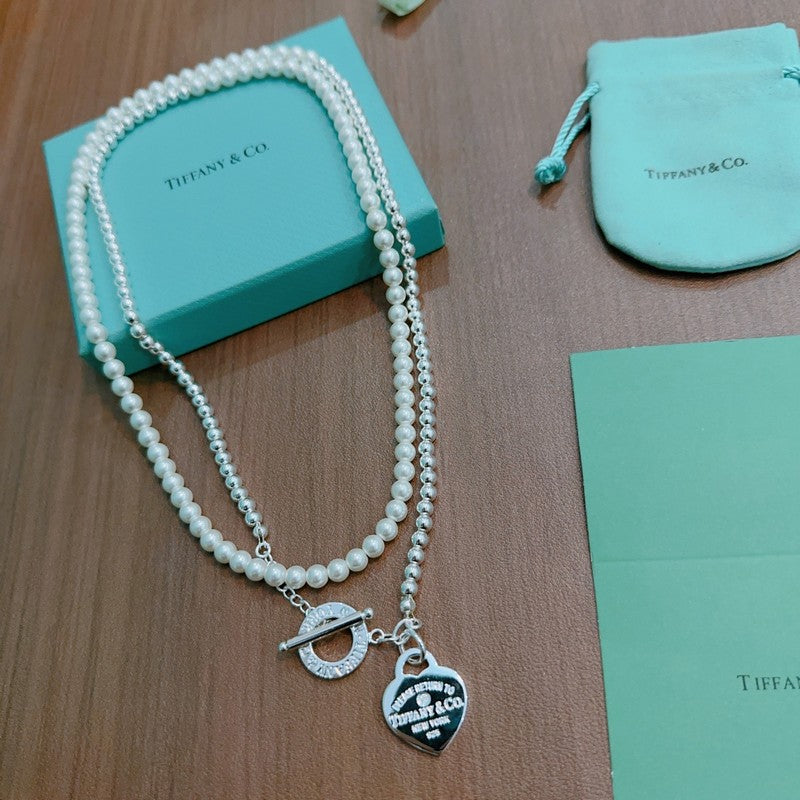 18K Return to Tiffany Heart Tag Chain Pearl Link Necklace
