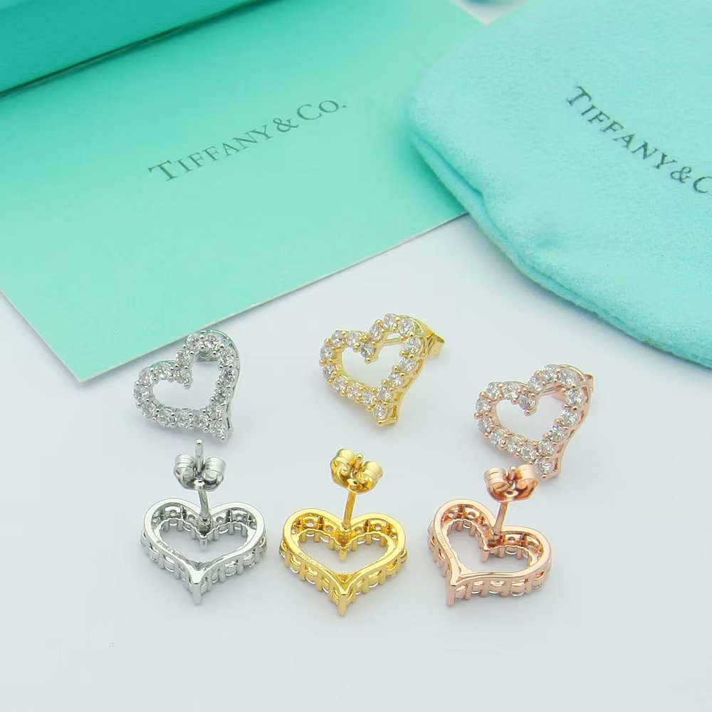 18K Tiffany Heart Diamonds Rose Gold Earrings