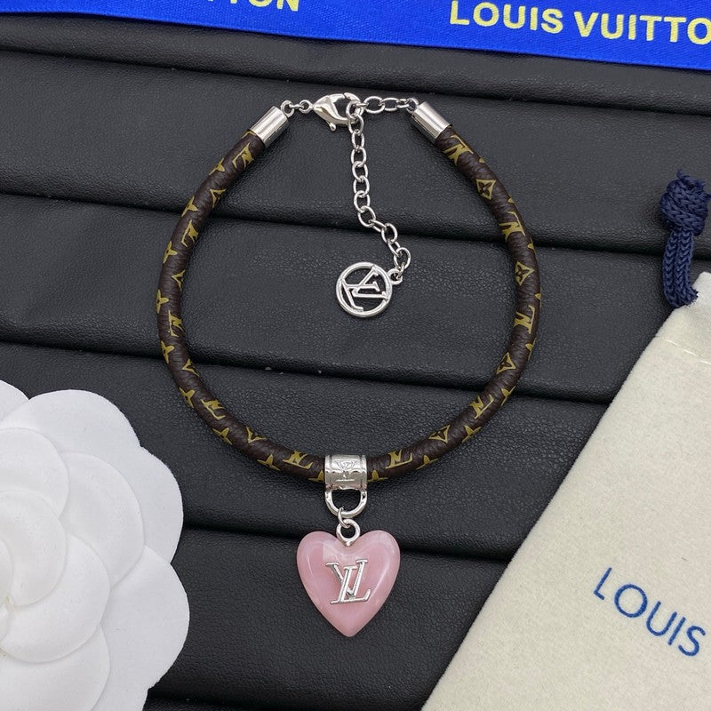 18K Louis Vuitton Leather Pink Heart Bracelet